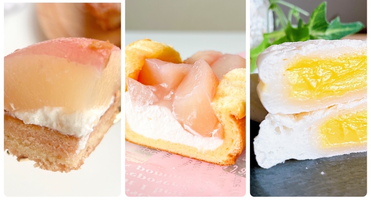 ローソンのおすすめ絶品スイーツ「ごろっとした1/2個分桃のタルト」「ごろごろとした桃のオムレット」「もっちりとした白いたい焼き カスタード」