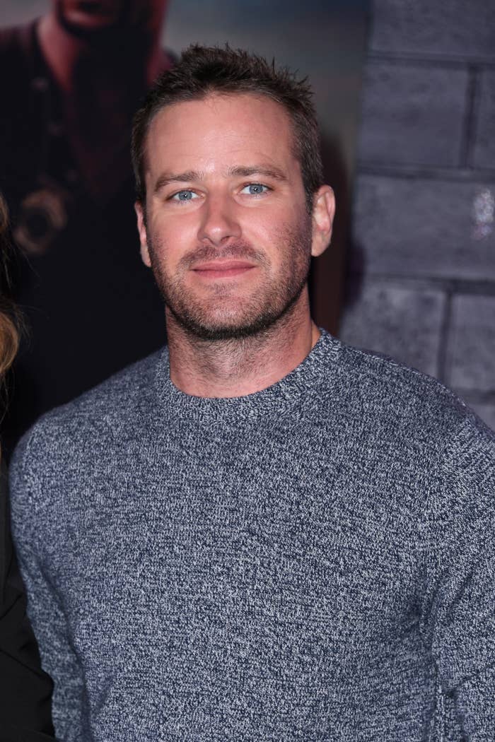 Armie Hammer in a sweater poses for a photo at an event