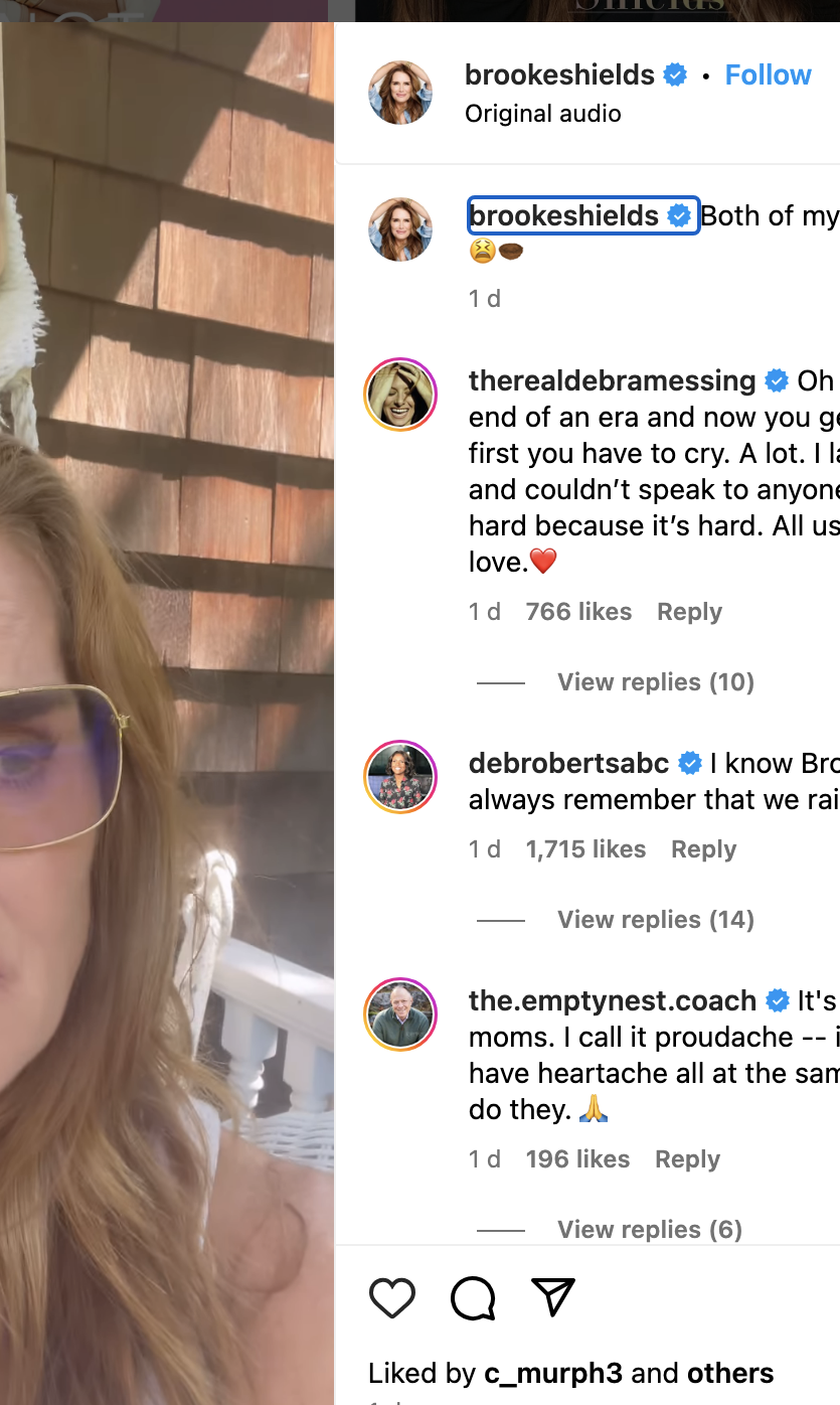 Brooke Shields looks emotional wearing glasses. Instagram comments express support for her