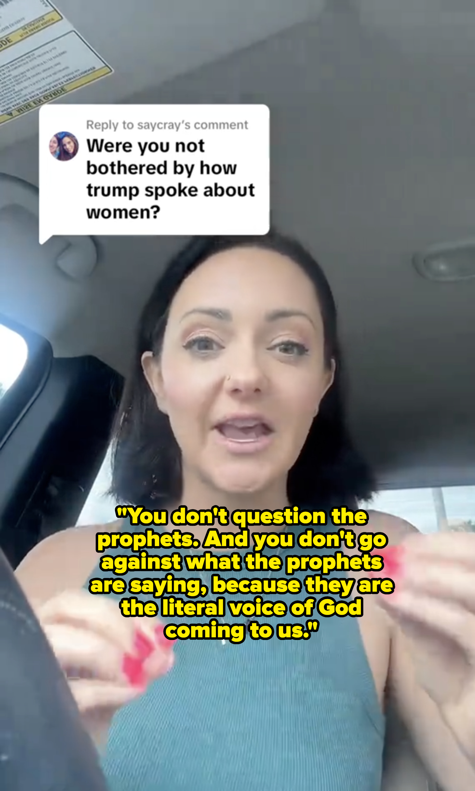 Rihanna responds to a comment in a video. The comment reads, "Were you not bothered by how trump spoke about women?"