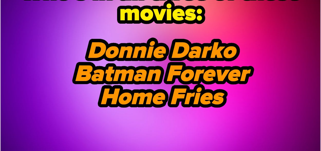 The image asks, &quot;Who's in all three of these movies: Donnie Darko, Batman Forever, Home Fries&quot; in bold text on a gradient background