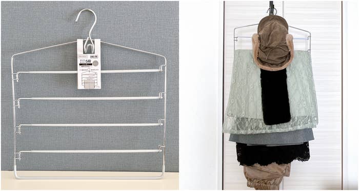 ニトリのオススメのグッズ「すべりにくいスカートズボン5段ハンガー(ラミー 幅40.2cm グレー)」