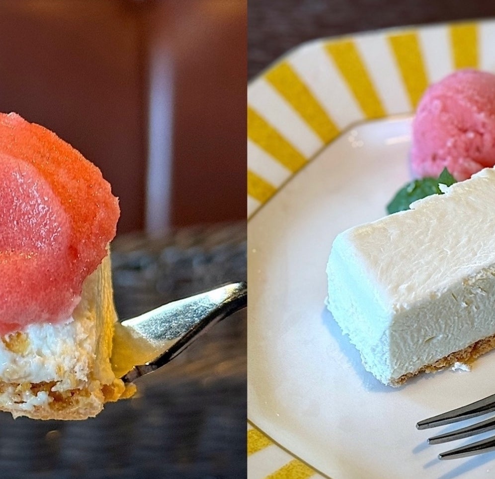 星乃珈琲店のおすすめスイーツ「濃厚レアチーズケーキ ラズベリーソルベ添え」