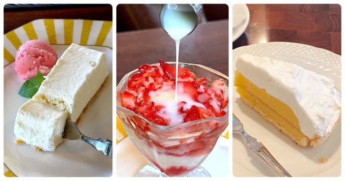 星乃珈琲店おすすめスイーツ「けずり苺パフェ」「濃厚チーズケーキ」「星乃珈琲のレモンパイ」