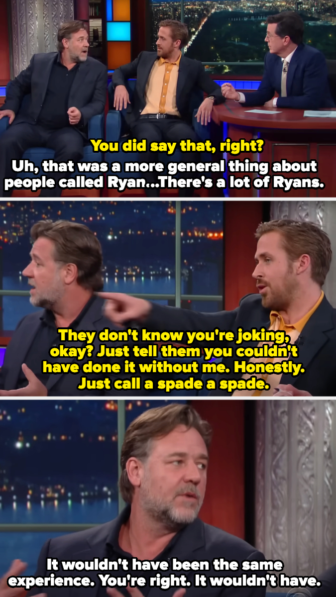 Russell says he was speaking more generally because there are a lot of Ryans, and Ryan insists he couldn't have done it without him, so Russell says it wouldn't have been the same exerpience