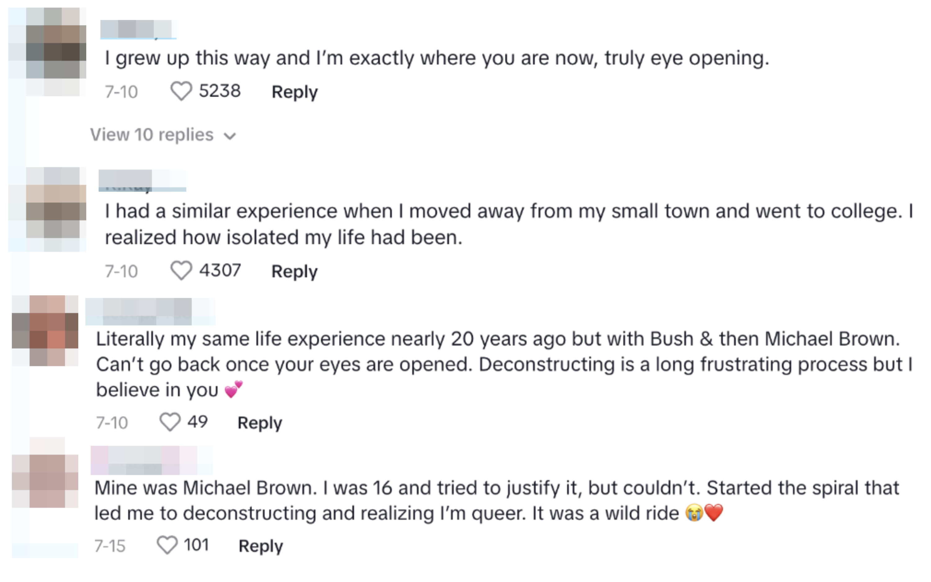 Screenshot of a discussion thread where commenters respond supportively to a comment, sharing personal transformation stories