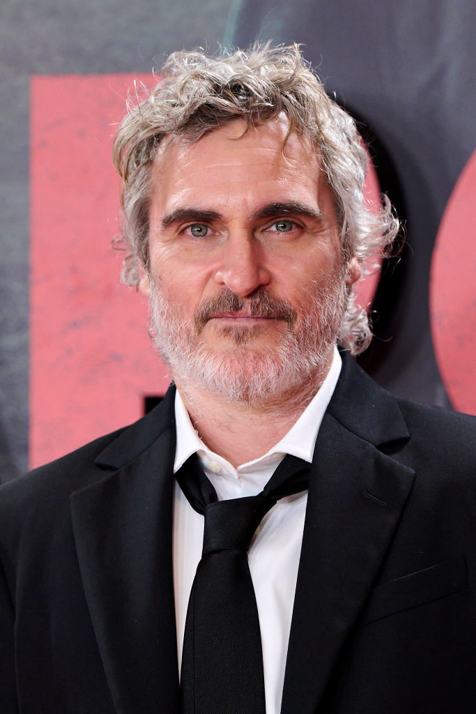 Joaquin Phoenix poses on the red carpet wearing a suit and tie
