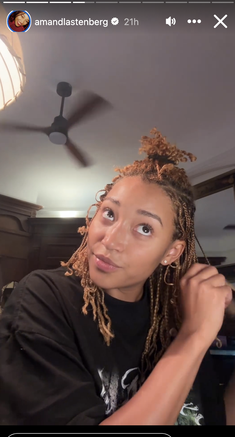 Amandla Stenberg styles their hair in a casual, candid selfie shared on social media