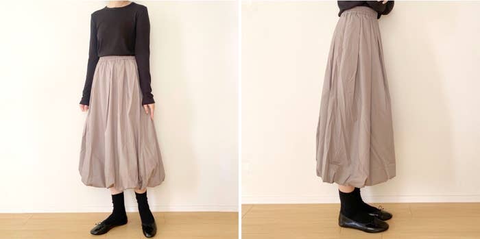 GU（ジーユー）のおすすめファッションアイテム「バブルヘムミディスカートNTQ+E」