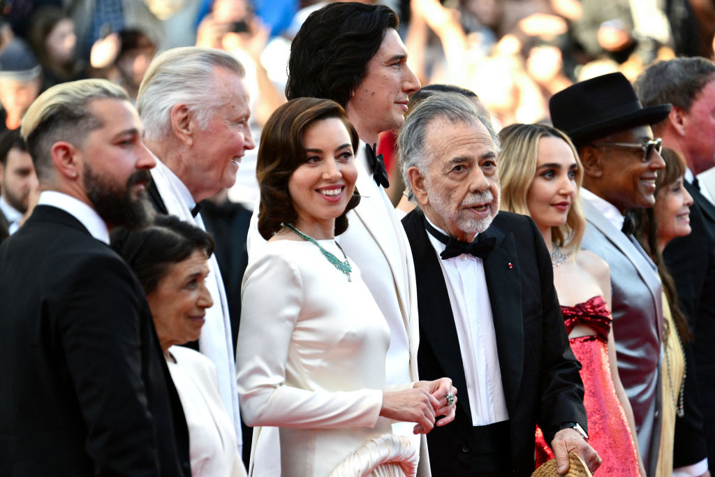 Shia LaBeouf, Jon Voight, Aubrey Plaza, Adam Driver, Francis Ford Coppola, Rumer Willis, and others at a red carpet event in formal attire