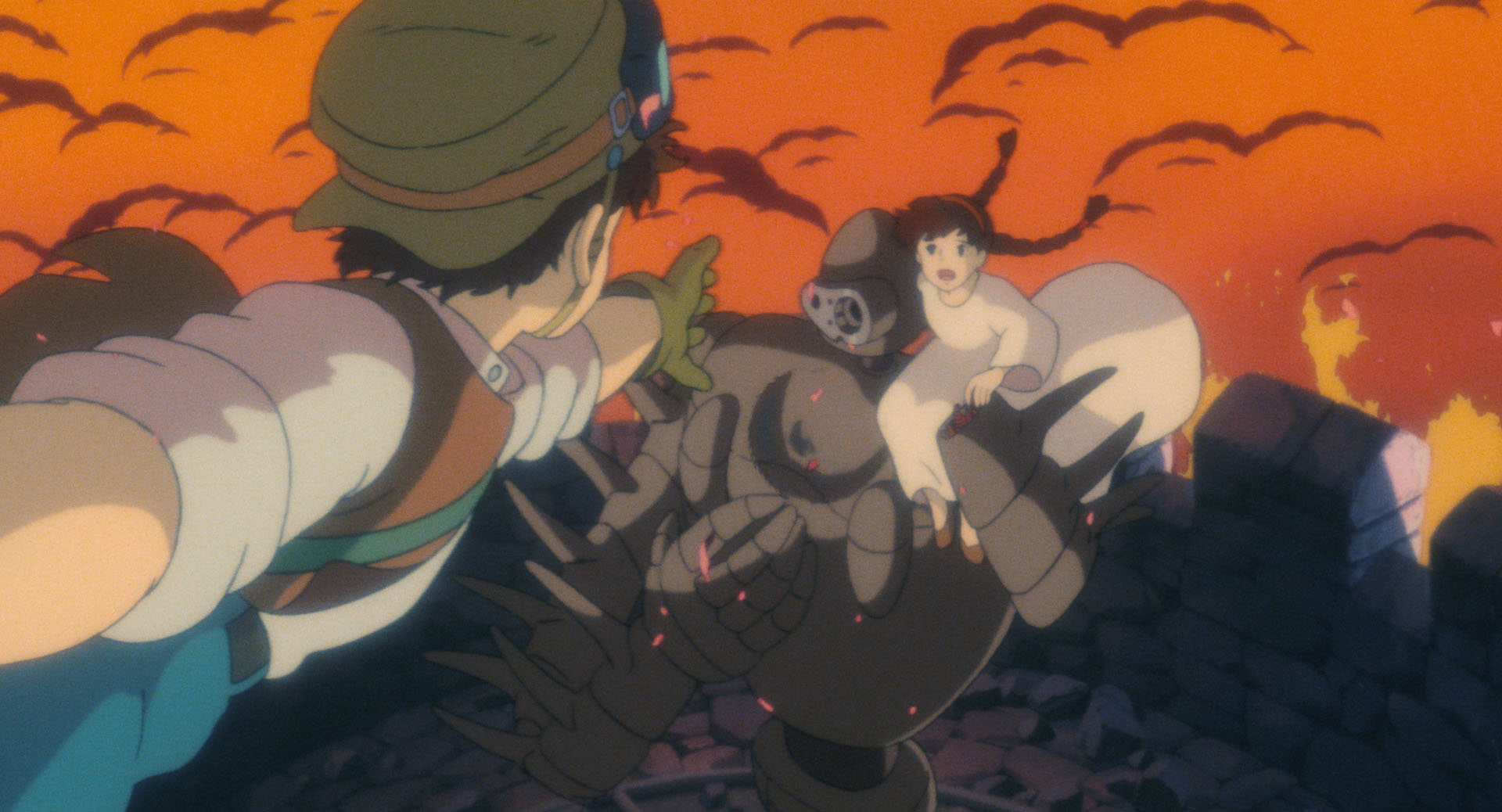 『天空の城ラピュタ』爆風の中でシータを守ろうとするロボット兵(スタジオジブリ公式サイトより)