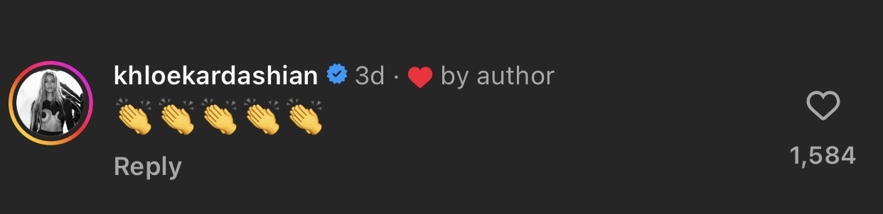 Instagram comment by Khloe Kardashian with clapping hand emojis