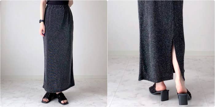 しまむらのおすすめファッションアイテム「TNKPUTラメSK90」