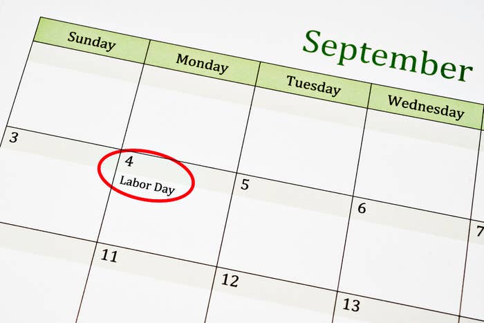 September calendar with Labor Day circled in red on the 4th. The highlighted date falls on a Monday
