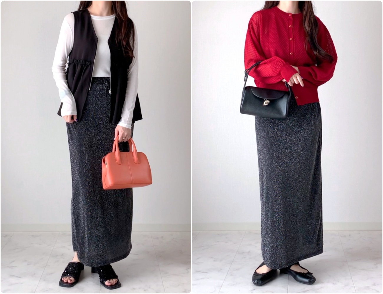 しまむらのおすすめファッションアイテム「TNKPUTラメSK90」のコーディネート