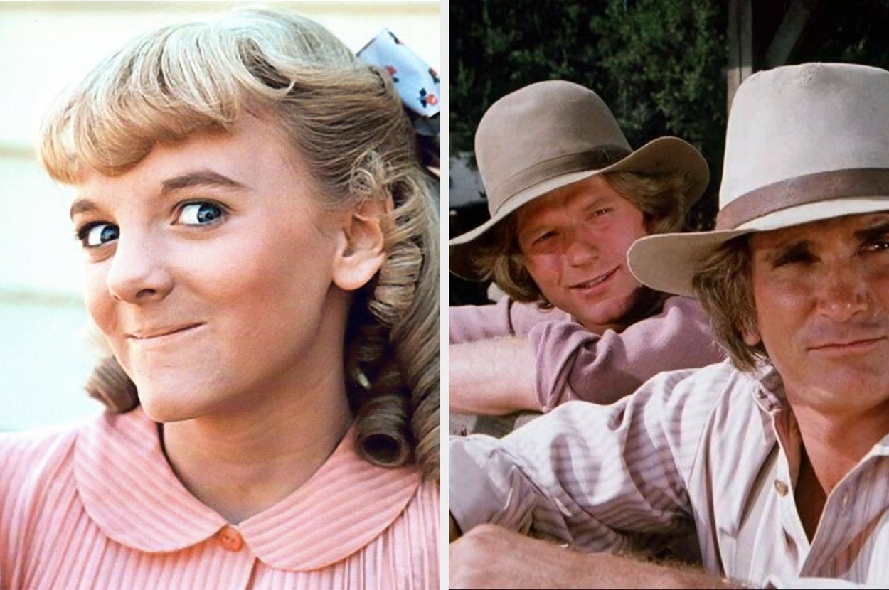 Left: Alison Arngrim smiling and wearing a collared dress with hair in curls. Right: Radames Pera sitting outdoors, smiling, wearing a hat and frontier-style clothing
