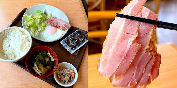 すき家のオススメのモーニング「自社製ベーコンエッグ朝食」