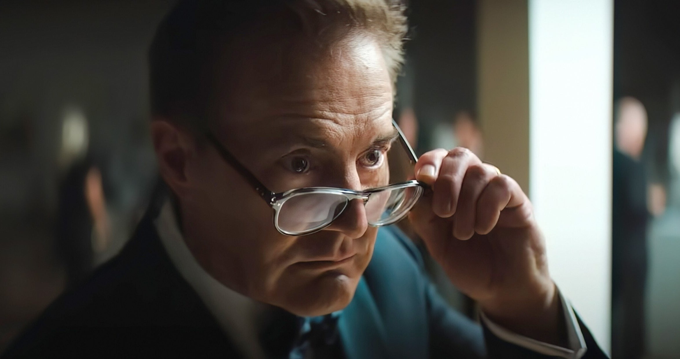 Kyle MacLachlan wearing glasses and a suit in &quot;Blink Twice&quot;
