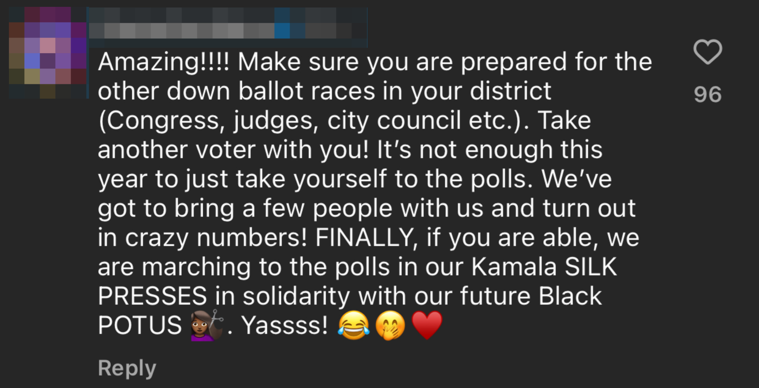 Instagram post urging followers to prepare for down-ballot races, bring more voters, and participate in upcoming marches