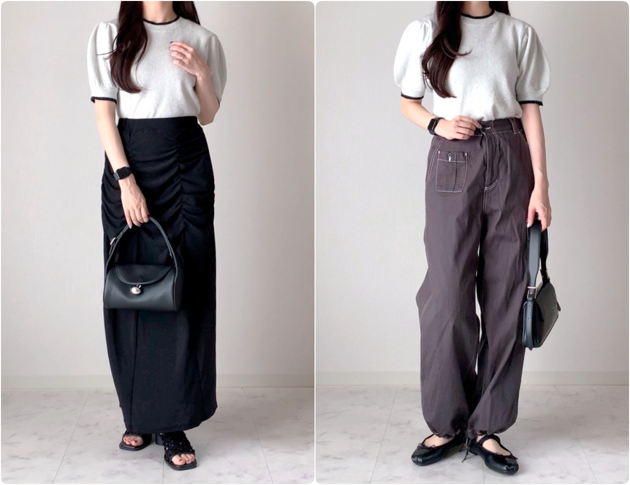 しまむらのおすすめファッションアイテム「スパンコールハンソデニット」のコーディネート