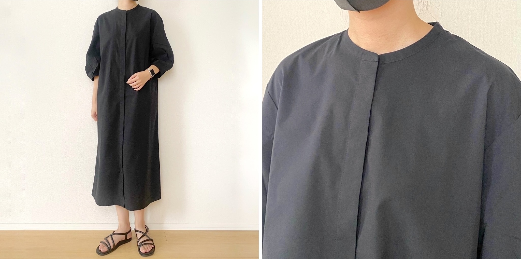 無印良品のおすすめファッションアイテム「婦人 乾きやすいブロード 七分袖ワンピース」