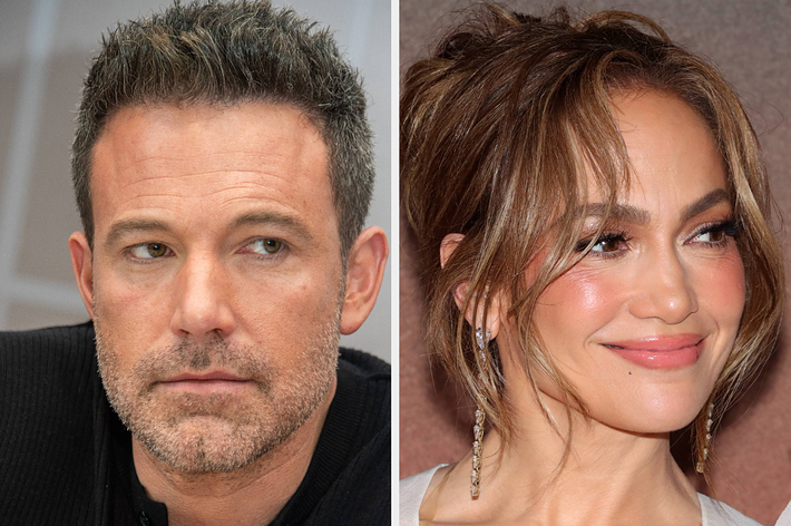 Ben Affleck close up vs Jennifer Lopez waves to fans