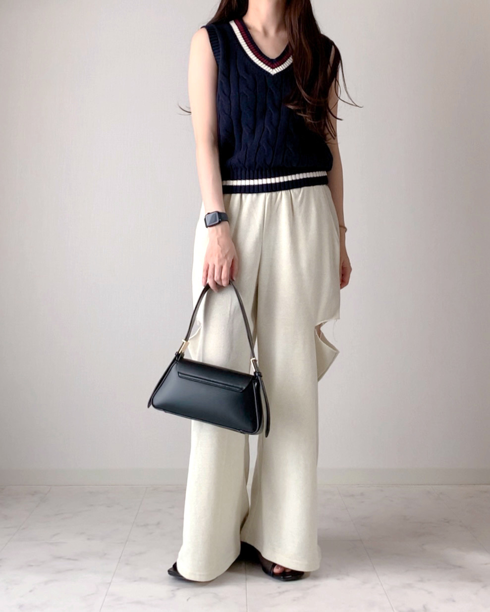 GUのオススメのベスト「チルデンケーブルベスト」のコーディネートのコーディネート