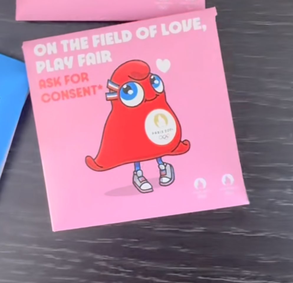 Pink poster with a cartoon mascot saying, &quot;ON THE FIELD OF LOVE, PLAY FAIR. ASK FOR CONSENT.&quot;