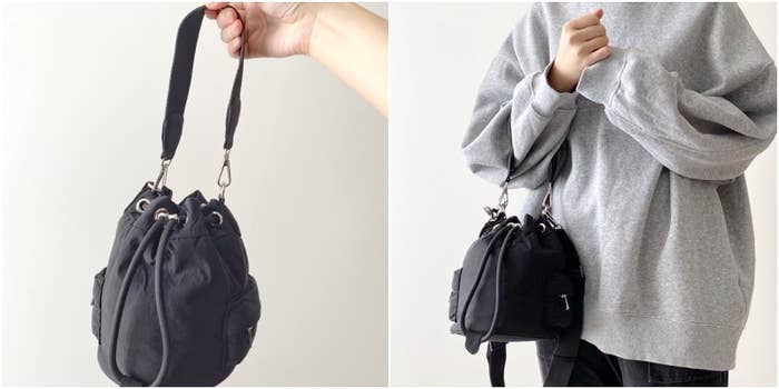 ZARAのおすすめファッションアイテム「テクニカルファブリック ミニバケットバッグ」