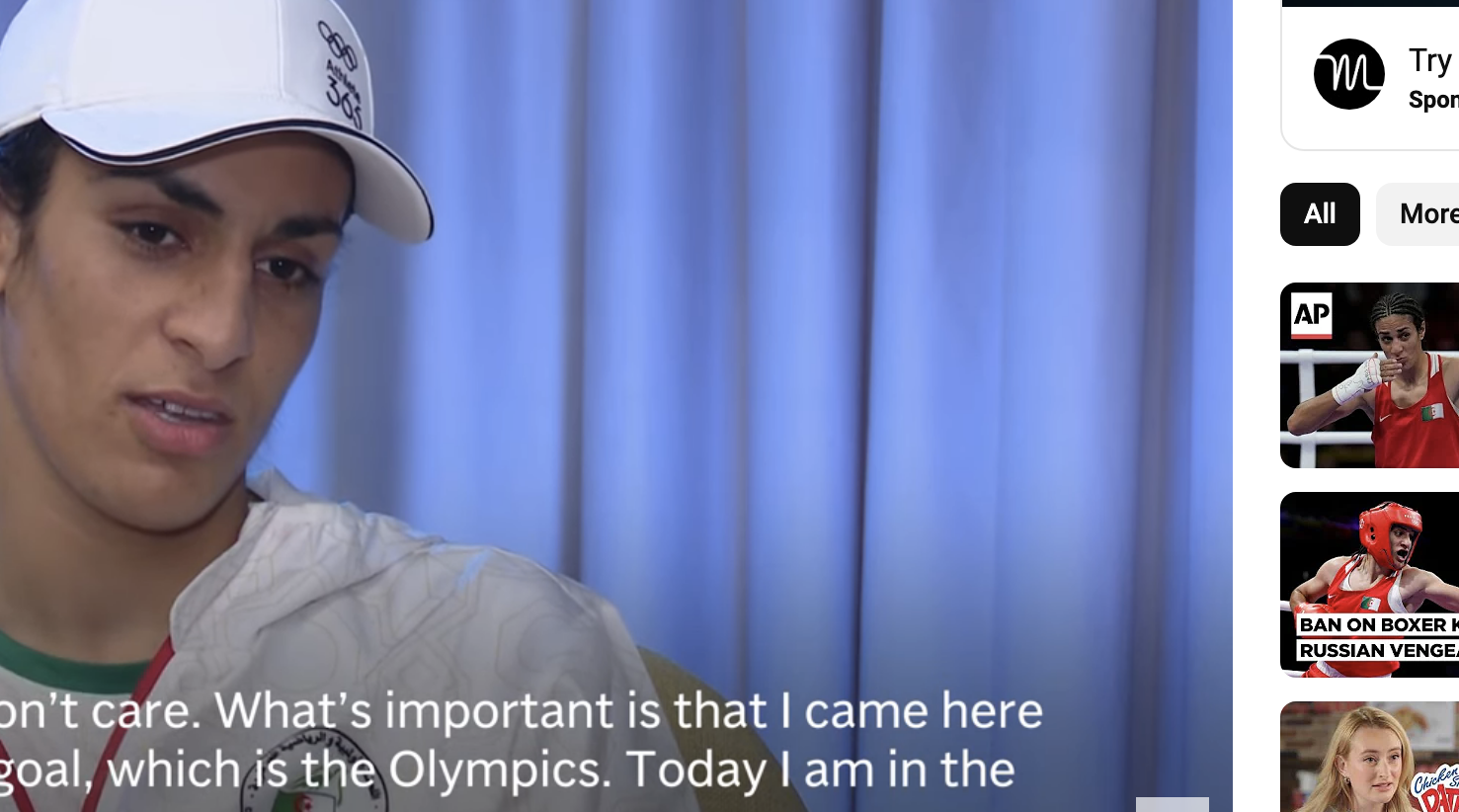 Video of Olympic boxer Imane Khelif calling for an end to bullying. In the background, she is speaking about the importance of focusing on goals, especially the Olympics