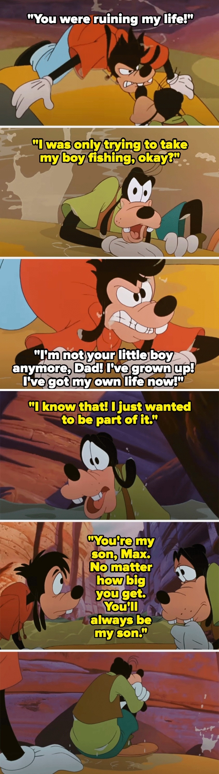 Goofy and Max from A Goofy Movie have an emotional conversation about their father-son relationship
