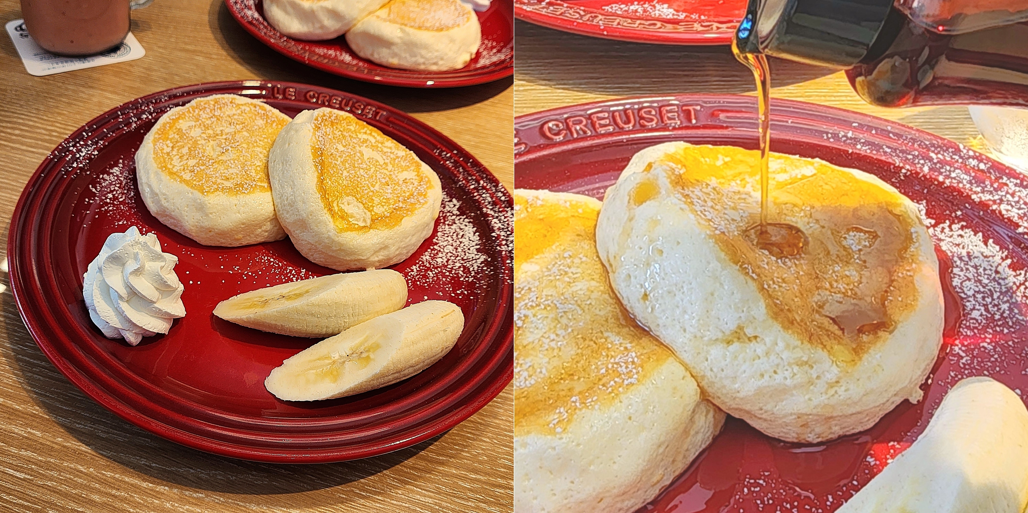 むさしの森珈琲のおすすめモーニング「バナナパンケーキ（蜂蜜入メイプルシロップ添え）」