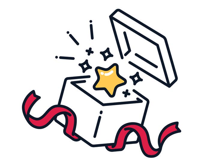 箱の中で輝く星とリボン。