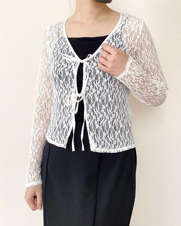 GUのおすすめコーデ「レースリボンカーディガン」
