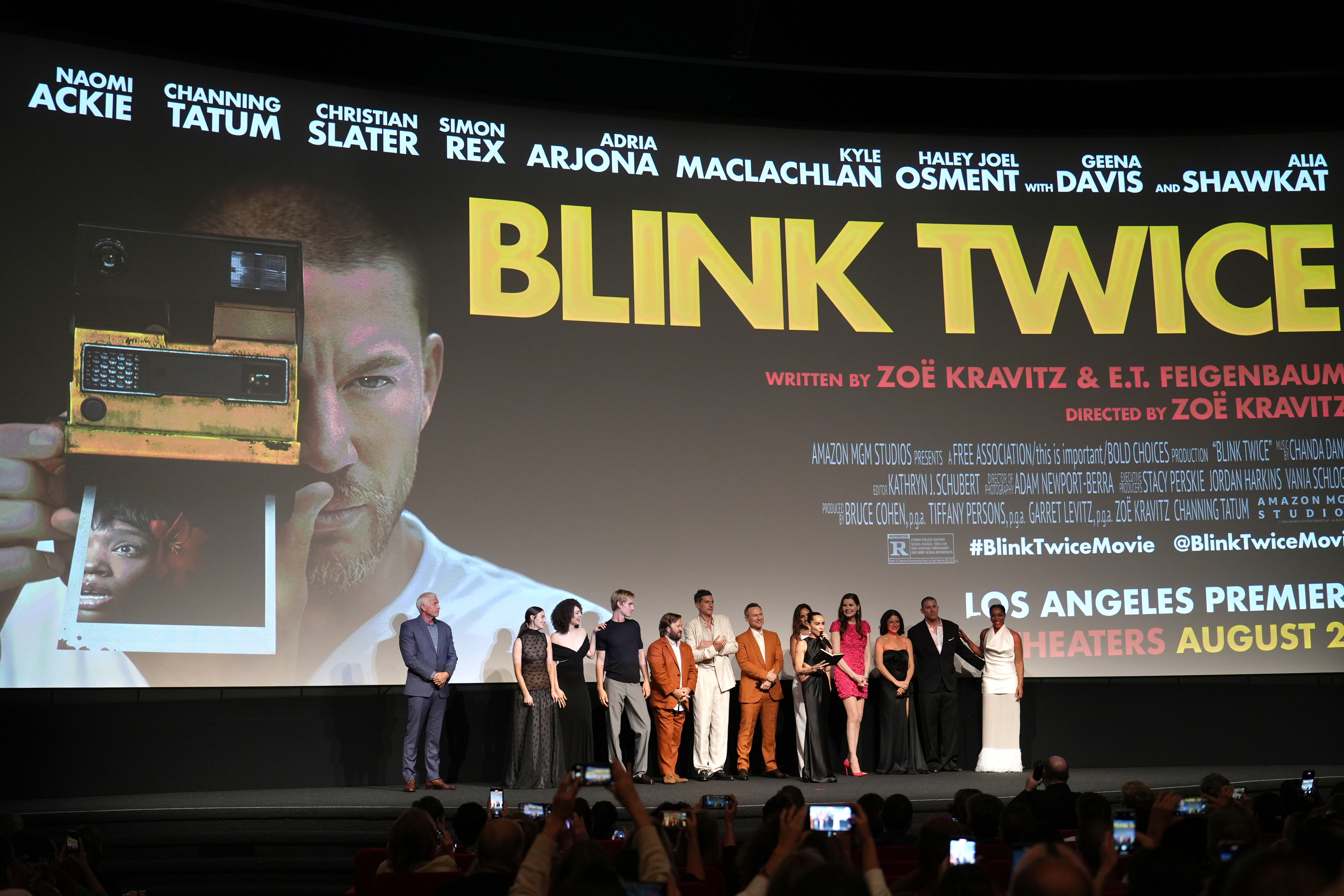Naomi Ackie, Channing Tatum, Christian Slater, Simon Rex, Adria Arjona, Alice MacLachlan, Haley Joel Osment, Joey King, Geena Davis, Alia Shawkat at "Blink Twice" premiere