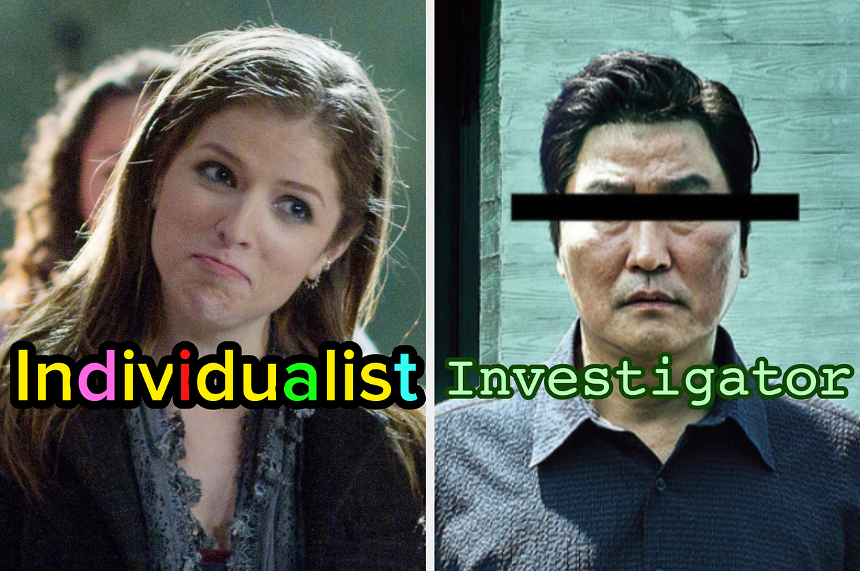 Anna Kendrick and another person, face obscured, with "Individualist" and "Investigator" labels, respectively