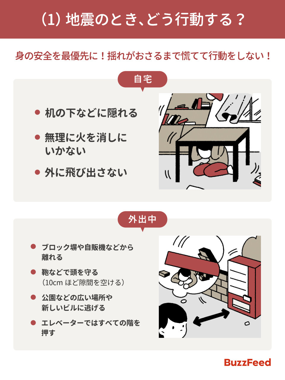 地震発生時の啓発イラストその1(BuzzFeed)