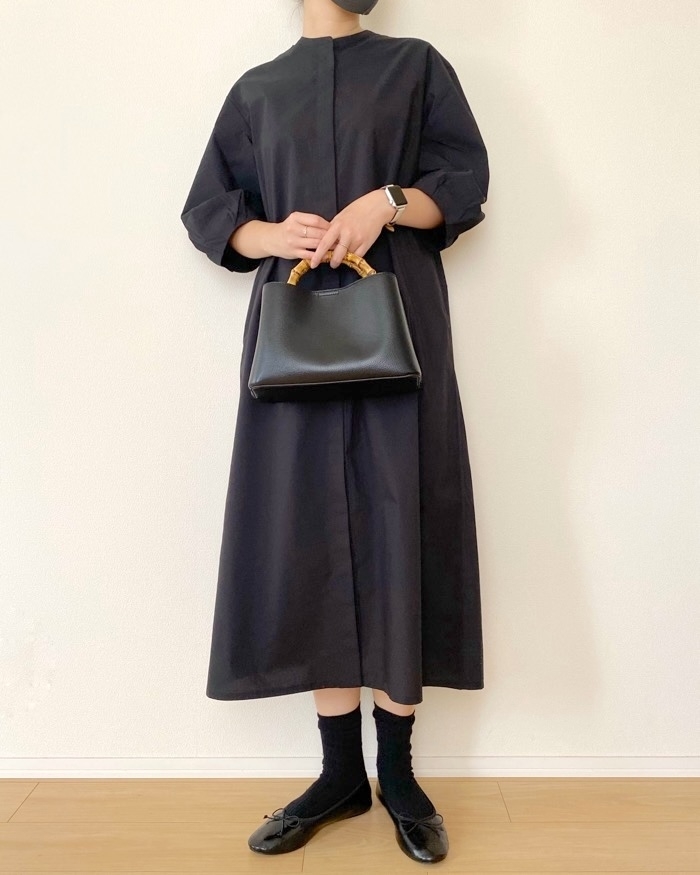 無印良品のおすすめファッションアイテム「婦人 乾きやすいブロード 七分袖ワンピース」のコーディネート