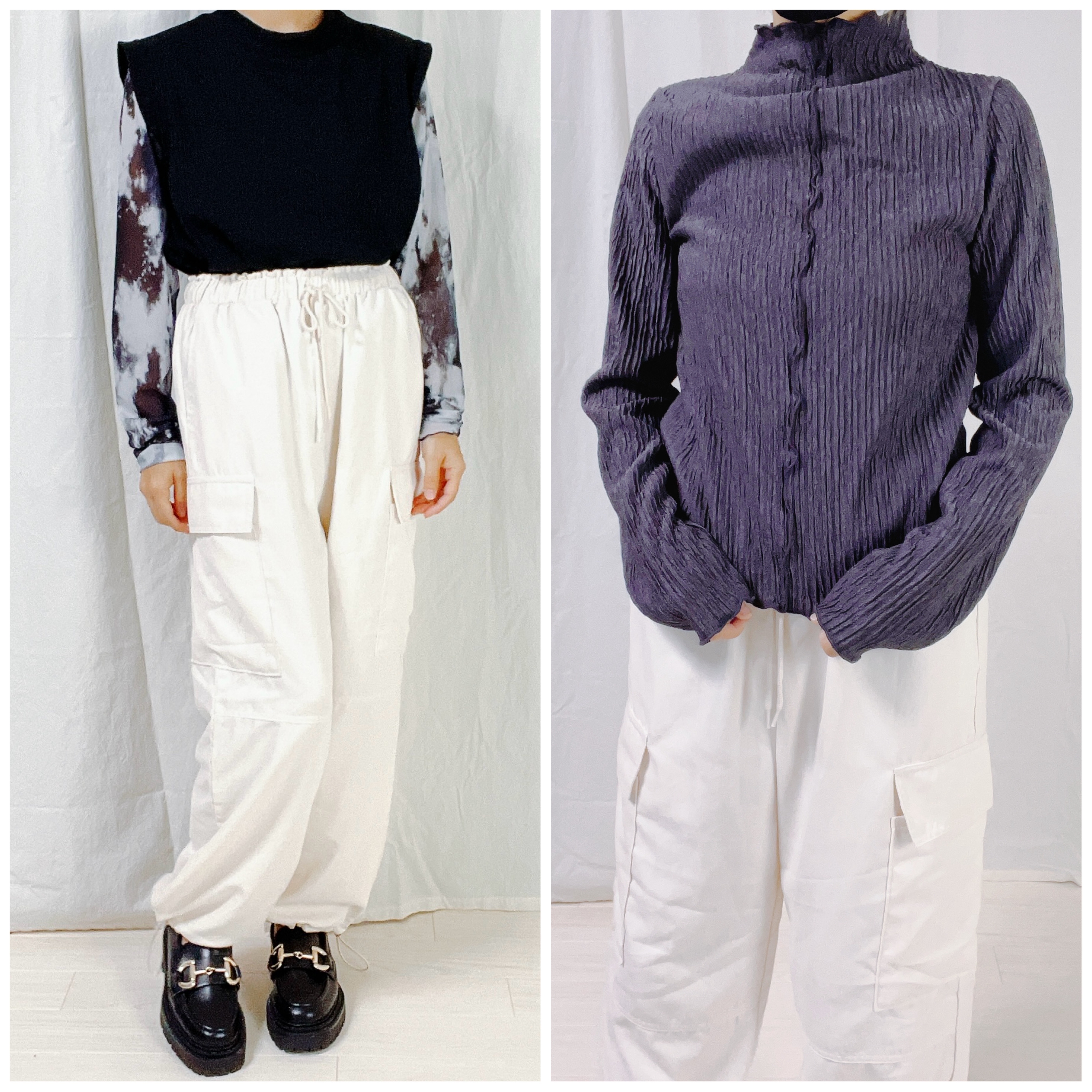 しまむらのおすすめファッションアイテム「マイクロコールカーゴPT97」のコーディネート