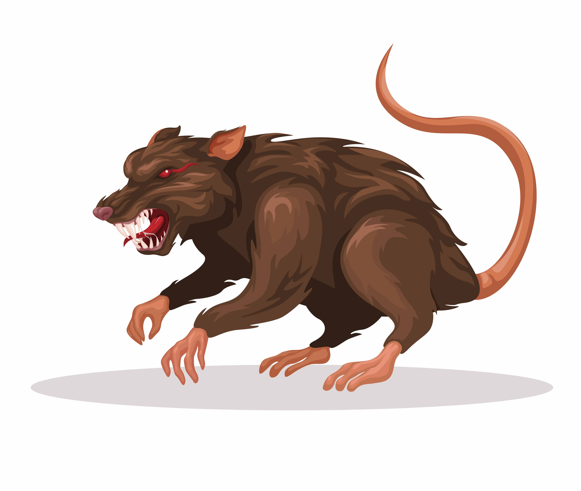Ferocious, snarling rat with bared teeth, red eyes, and a long tail, standing on its hind legs. The illustration is highly detailed, emphasizing the menacing posture