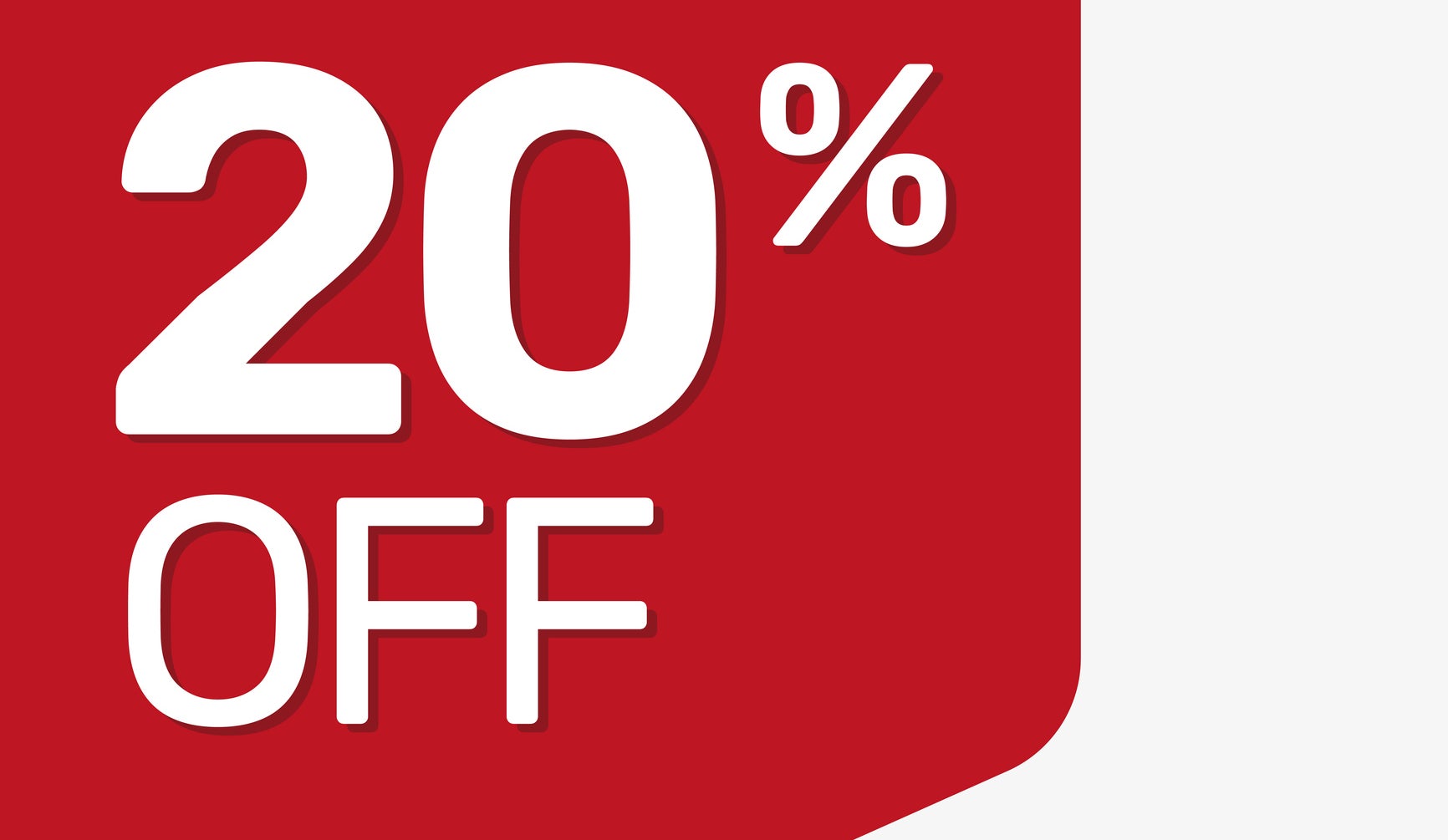 Red banner with white text displaying "20% OFF."