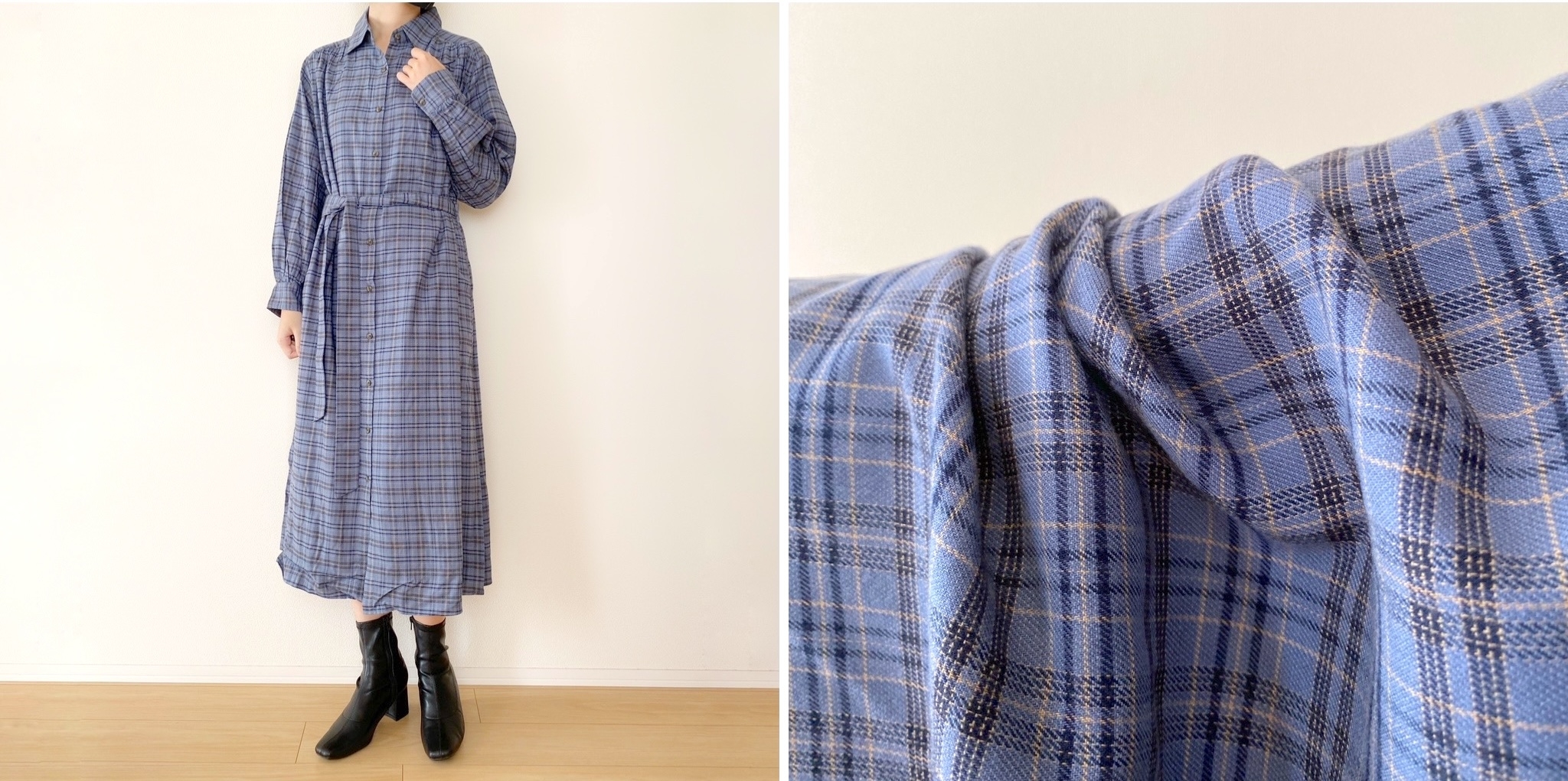 極美品♡ルネ♡ギンガムチェック　ワンピース ギンガムチェック(大）コットンワンピース 長袖 S、Mサイズ
