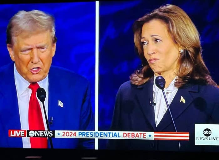 Donald Trump and Kamala Harris speaking at the ABC News 2024 Presidential Debate