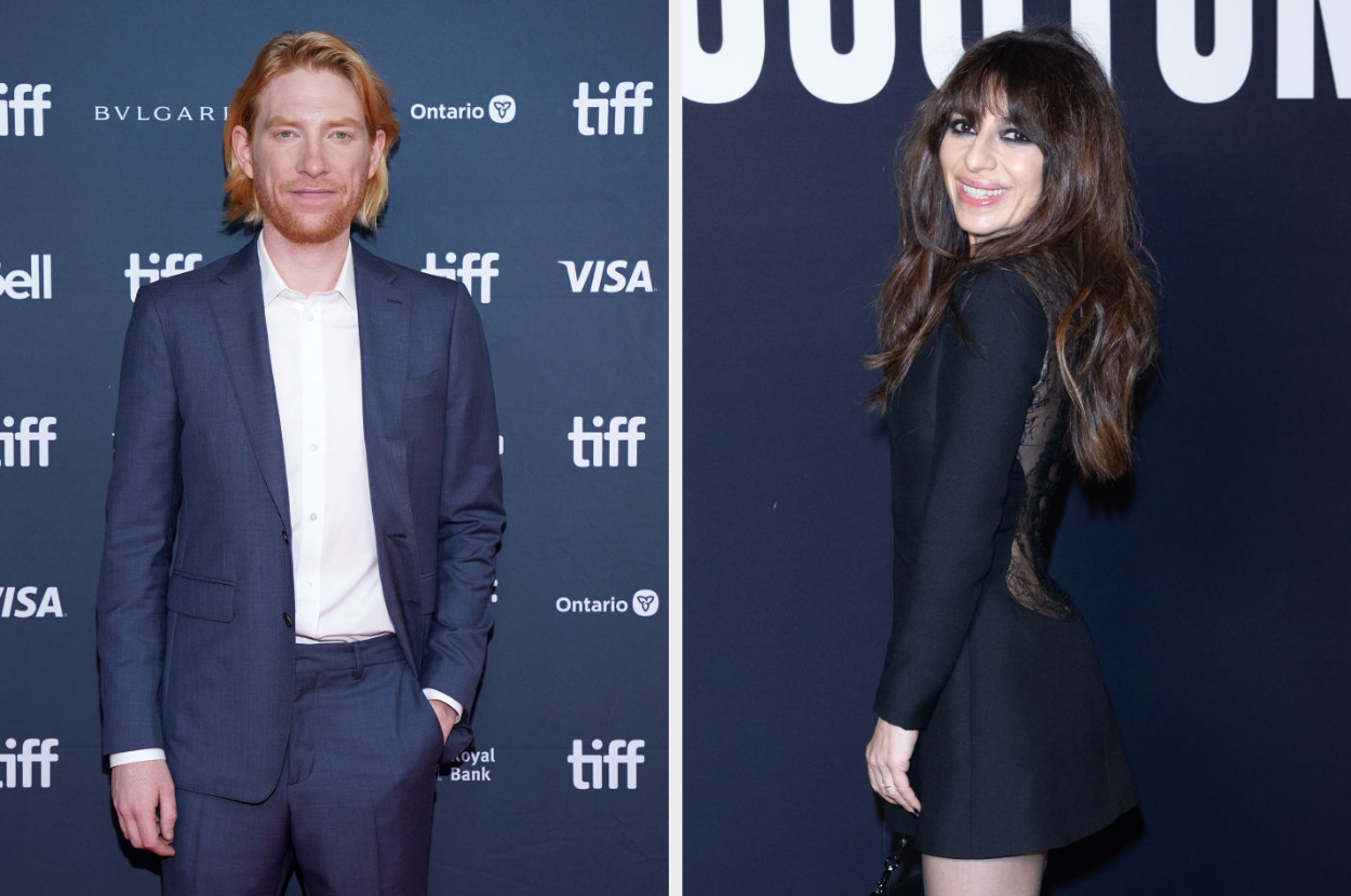 Domhnall Gleeson in a suit and Gia Coppola in a stylish dress at a TIFF event
