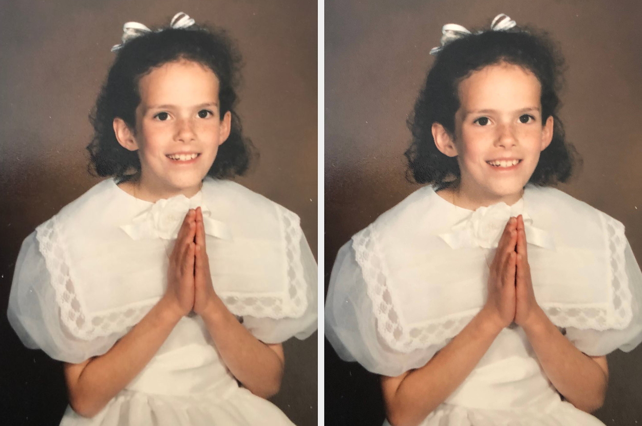 The author, as a child, pictured at her First Communion.