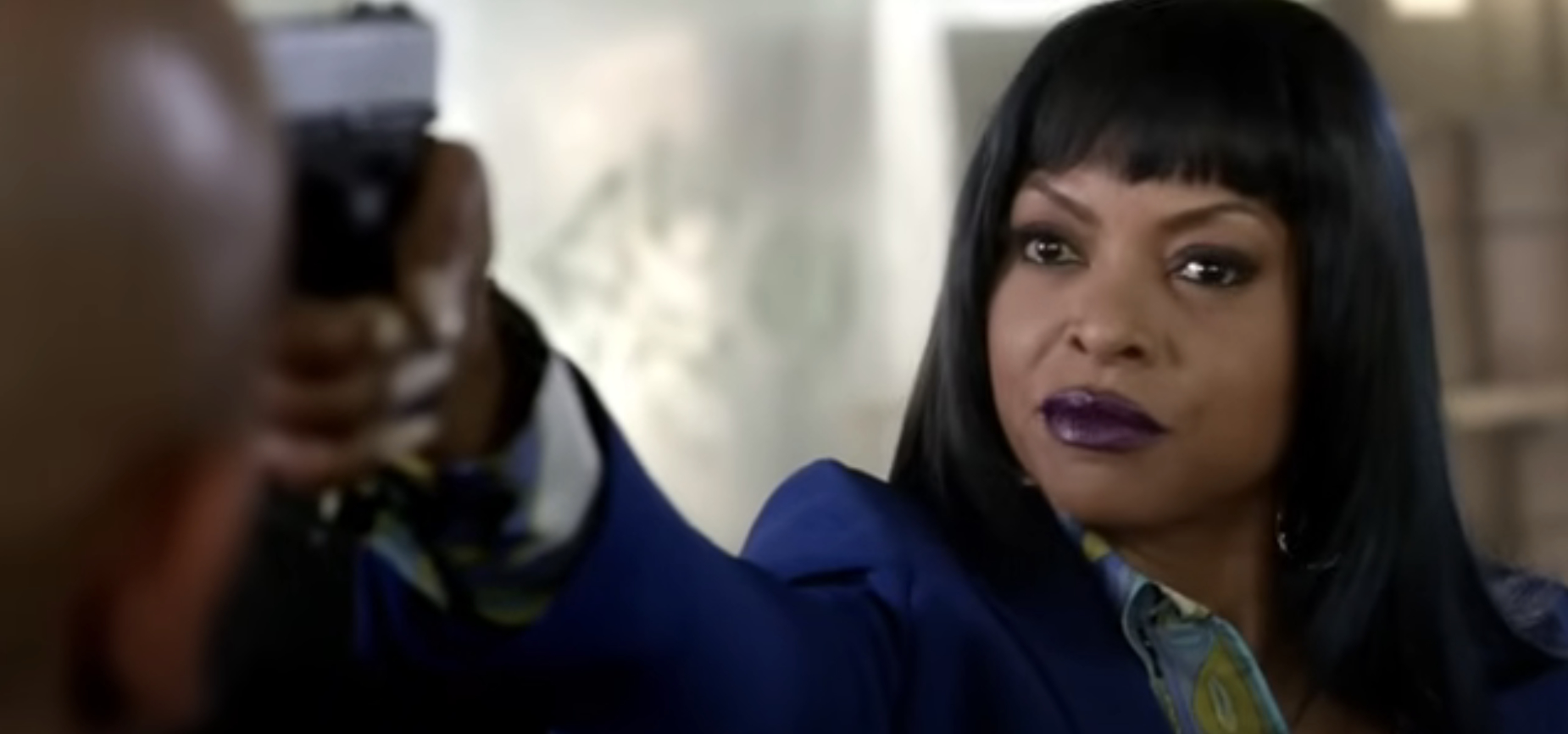 Taraji P Henson points a gun in an intense scene from TV show Empire