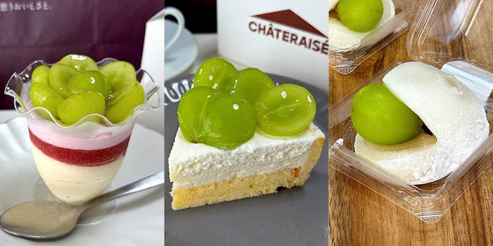 シャトレーゼのおすすめスイーツ「山梨県産シャインマスカットのフルーツパフェ」「山梨県産シャインマスカットのレアチーズタルト」「山梨県産シャインマスカット大福」