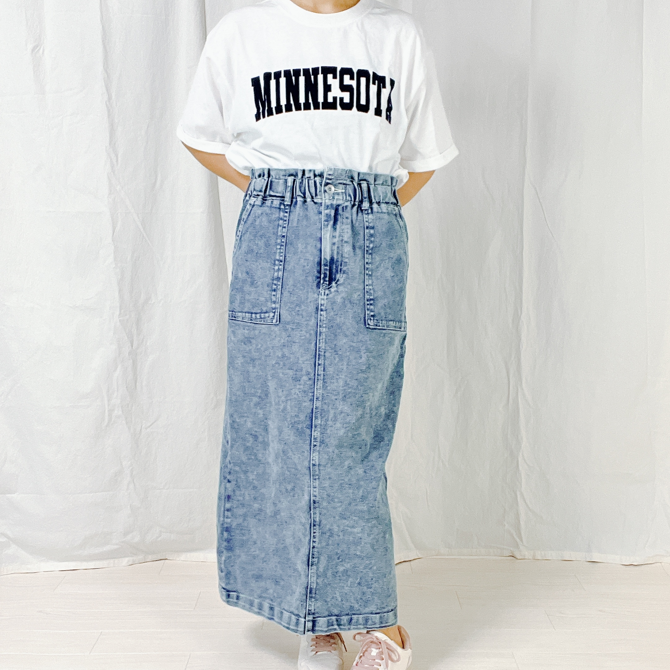 しまむらのオススメのスカート「デニムBツキナローSK」