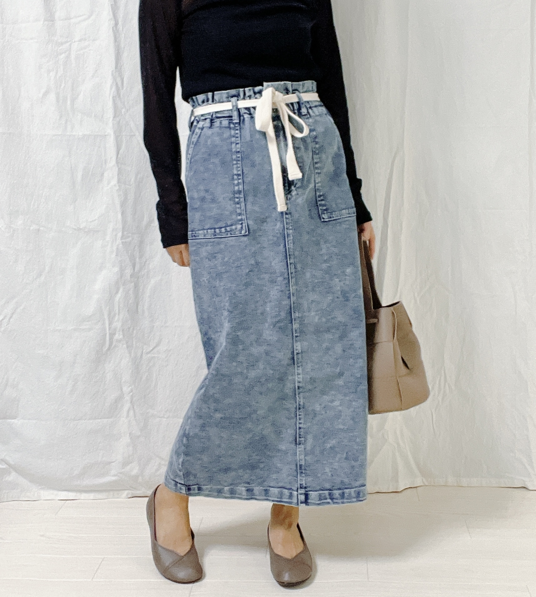 しまむらのオススメのスカート「デニムBツキナローSK」
