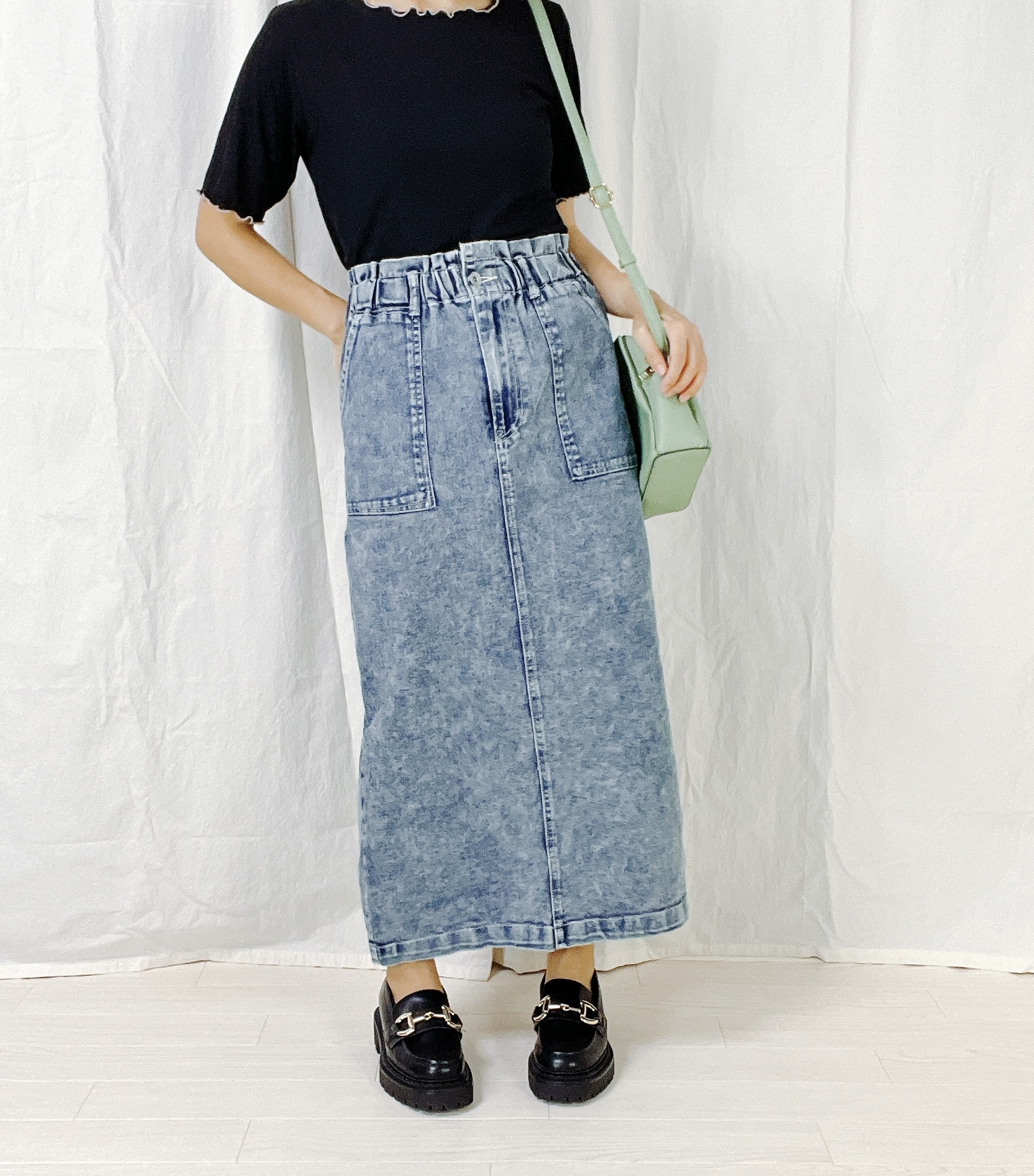 しまむらのオススメのスカート「デニムBツキナローSK」